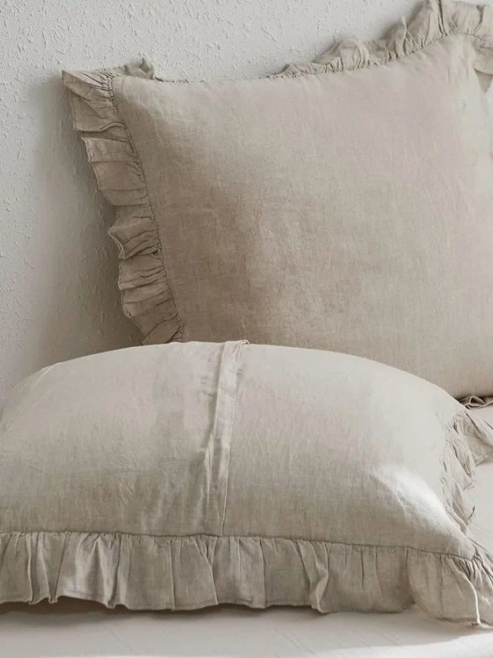 Linen Ruffle Euro Pillow Sham Covers Natural Beige. 26x26. Like New.